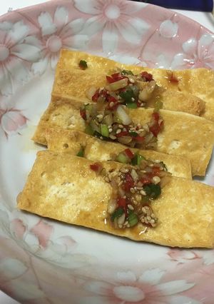 Hình của món Đậu hũ chiên sốt tương cay.