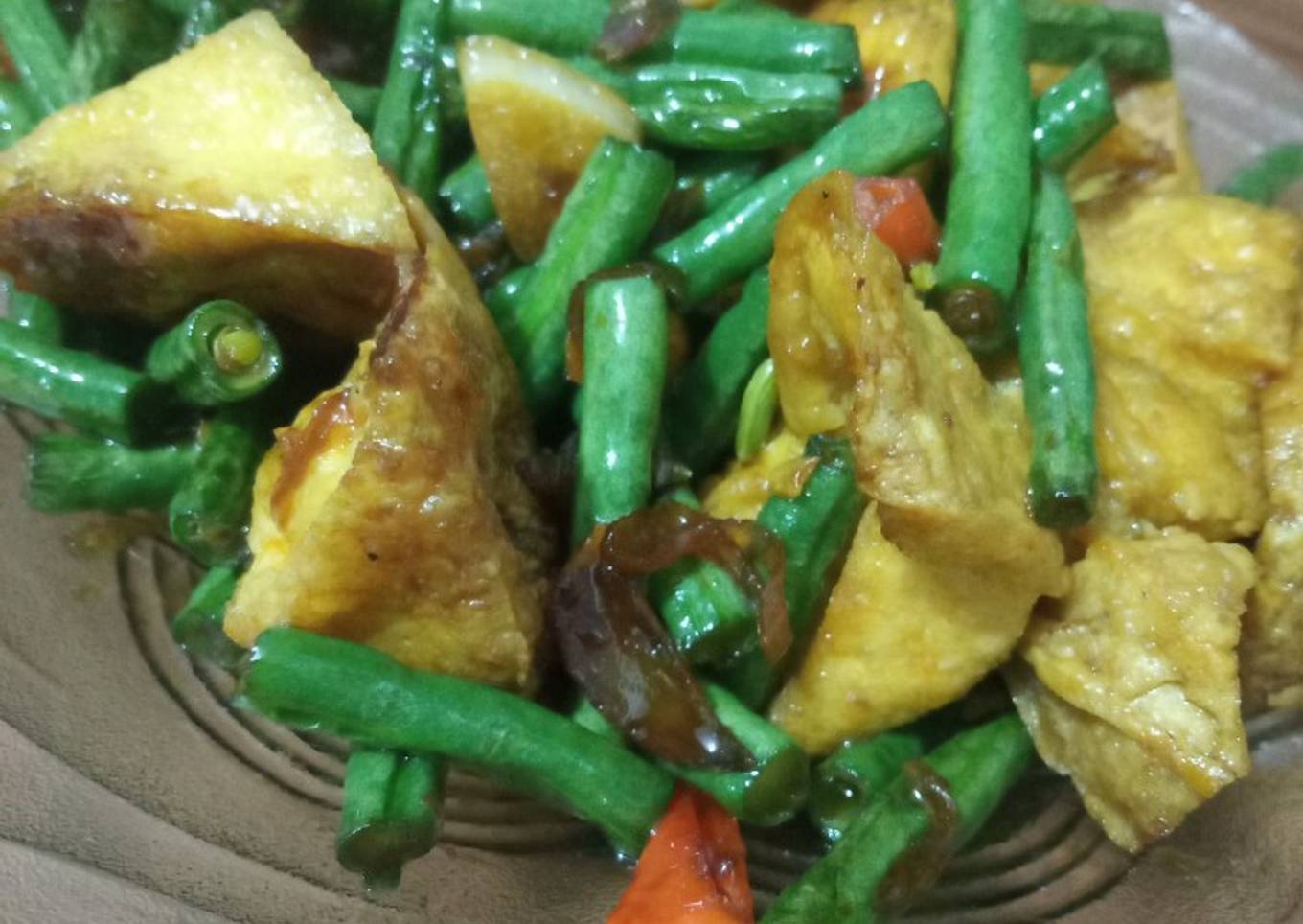 Tumis kacang panjang tahu saos tiram