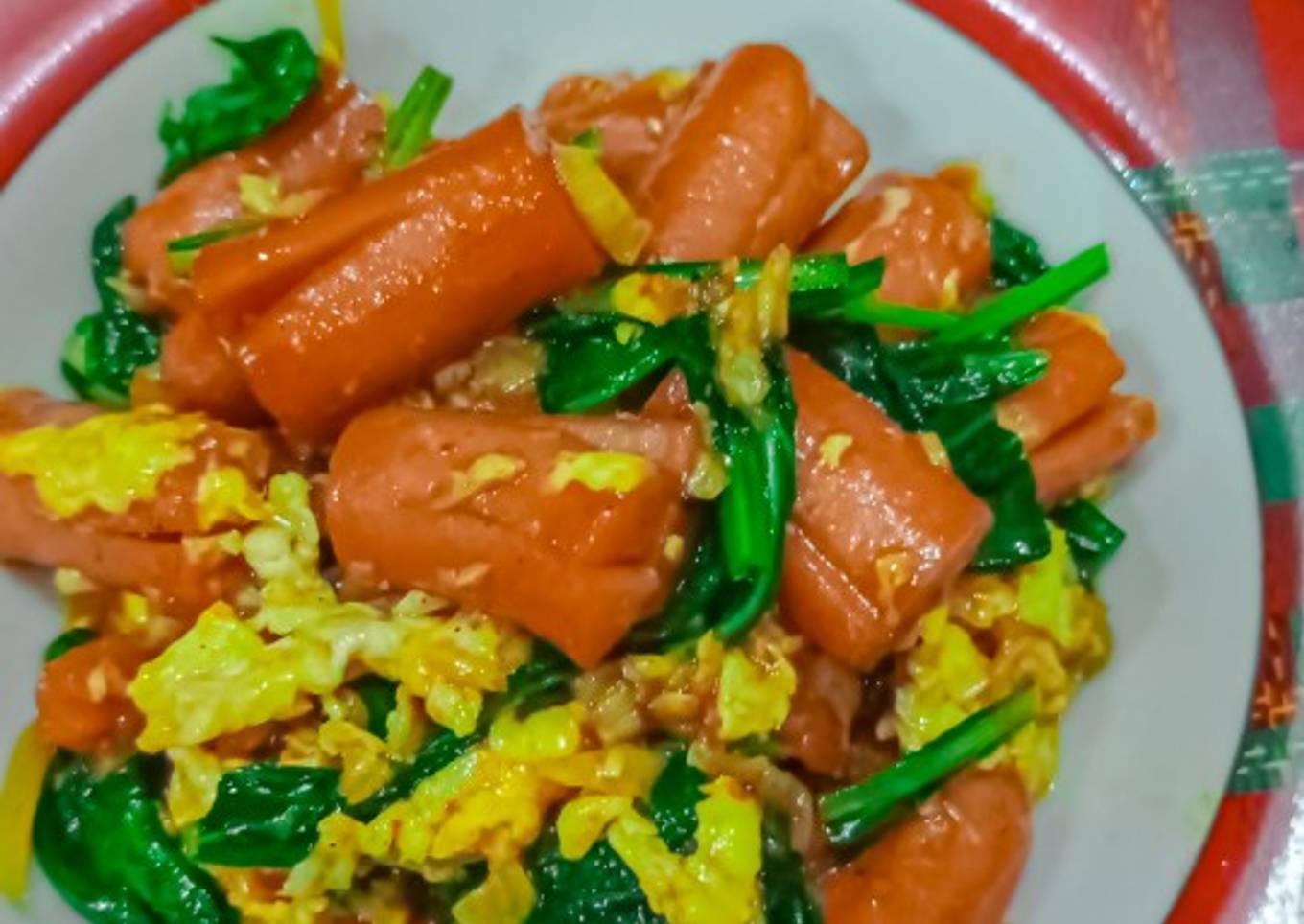 Topping nasi gila : sosis sawi saus tiram