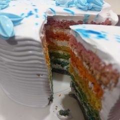 A picture of Egg less Rainbow Cake.