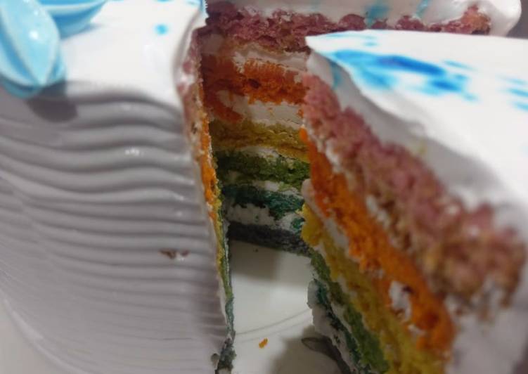 Recipe: Tasty #Eggless Rainbow Cake#