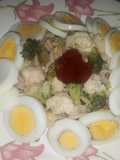 Fideos con Brócoli, coliflor, habichuelas y huevos