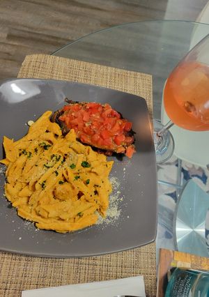 A picture of Seafood Rose` penne pasta.