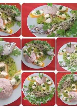 Una foto de CURVINA asada con vegetales y puré de topocho
