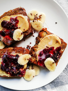 A picture of French toast with leftover banana bread.