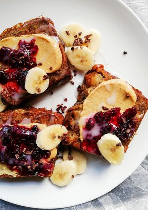 A picture of French toast with leftover banana bread.