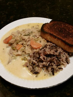 A picture of Brad's cream of turkey soup with wild rice.
