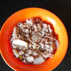 A picture of Buckwheat Kasha with water chestnut.
