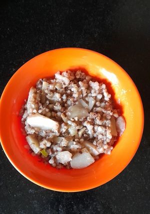 A picture of Buckwheat Kasha with water chestnut.