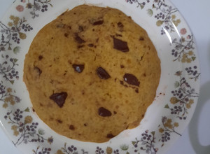 A picture of Choco chip cookie in microwave eggless.