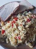 Riz pilaf, poivrons, champignons