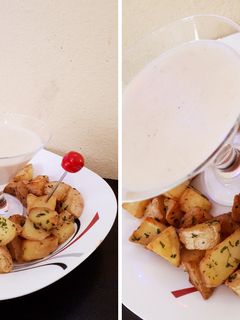 عکسی از دستور سیب زمینی تنوری و"دیپِ پنیر و سیر"