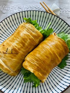 煙燻豆皮卷香菜/素/零廚藝 的食譜成品照片