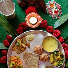 A picture of Maharashtrian Naivedya Thali for Ganapati Bappa.