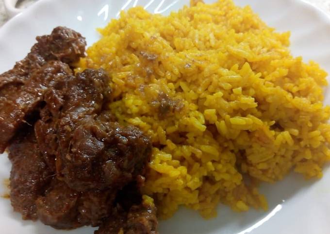 Indonesian Rendang and Yellow Rice