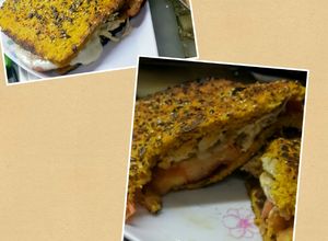 Una foto de Sándwich tostado de pan de zanahoria y zapallito sin harinas