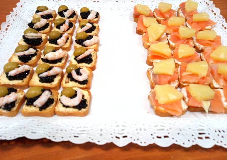 Canapes Gamba Y Caviar Salmon Y Pina Receta De Evita Cookpad