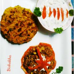 A picture of Soya Granules Paneer Bhurji with Oats Spainch Pancake.