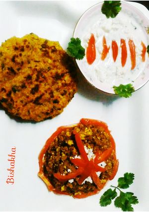 A picture of Soya Granules Paneer Bhurji with Oats Spainch Pancake.