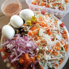 A picture of Beans Dumplings with veg salad.