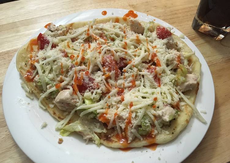 Steps to Make Quick Grilled Chicken Bacon Ranch salad pizza