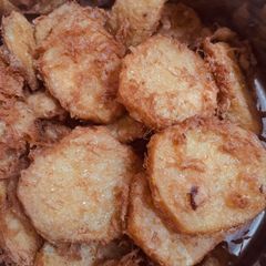 A picture of Sweet potatoes in egg.