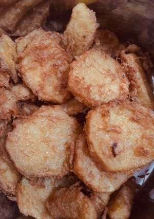 A picture of Sweet potatoes in egg.