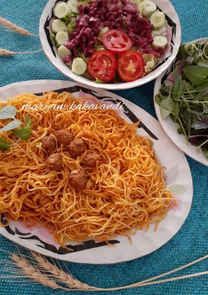 عکسی از دستور ماکارونی با گوشت قلقلی و قارچ
