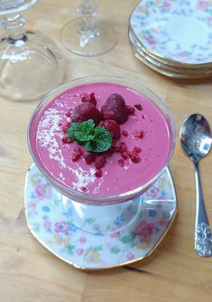 Une photo de 🍧Mousse crémeuse au tofu soyeux et framboises (veggie)