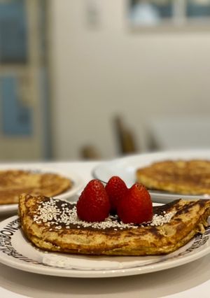 Una foto de Tortilla de avena y almendras naranja 🍊