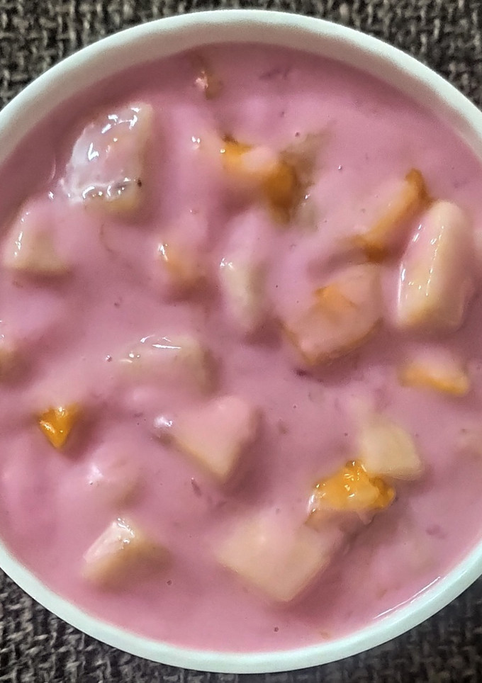 மேங்கோ ஸ்டாபெரி கஸ்டர்ட்  (Mango strawberry custard) செய்முறை முக்கிய புகைப்படம்