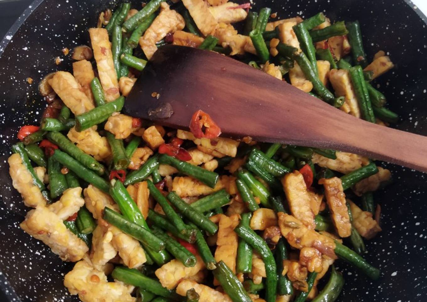 Tumis Kacang Panjang Tempe Pedas
