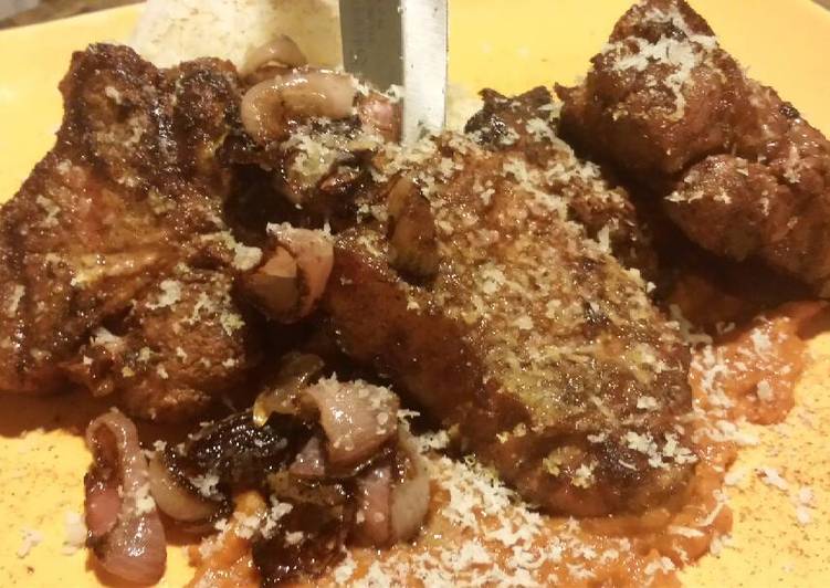 Smoked Lamb Chops Ras el hanout, topped with Garda Stagionato Smoked Lamb Chops Ras el hanout, topped with Garda Stagionato