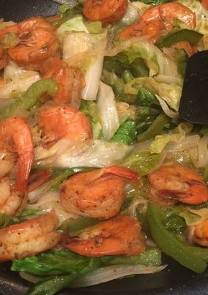 A picture of Cabbage and Cajun Shrimp.