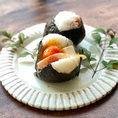 Prosciutto and Egg Yolk Onigiri Rice Ball A picture of Prosciutto and Egg Yolk Onigiri Rice Ball.