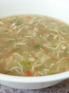 A picture of Chicken noodles soup.