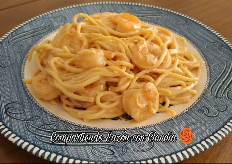 Espagueti en crema de chipotle con camarones🌹 Receta de Compartiendo