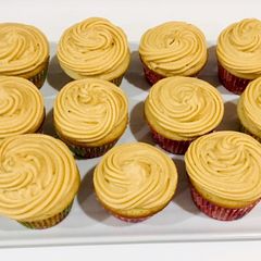 A picture of Greek Yogurt Cupcakes With Dulce De Leche Frosting.