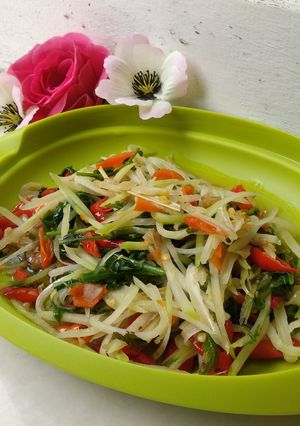 Foto resep Tumis pakis pepaya muda pedas