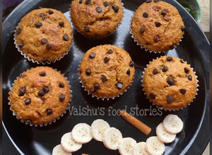 A picture of Wheat Banana Jaggery Muffins.