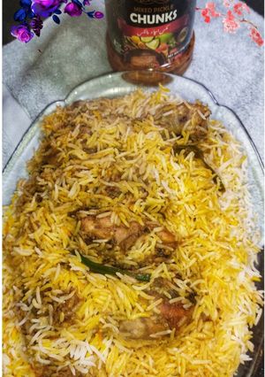 A picture of Achari Chicken Biryani.