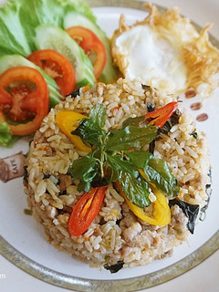 A picture of Stir-Fried Basil Pork with Rice and Fried Egg.