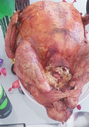 A picture of Rice stuffed Turkey.