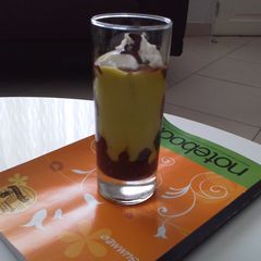 A picture of Avocado shake topped with vanilla ice cream.