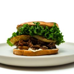 A picture of Slow Roasted Pork Belly and Green Tomato BLT with Lemon Aioli.