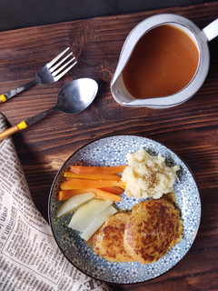 Foto resep Tempeh Steak With Banana Peel & Gravy Sauce (Mashed Potato)
