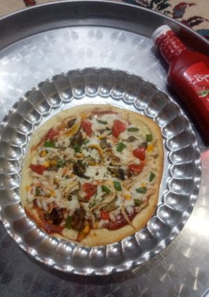 عکسی از دستور پیتزا مرغ وقارچ🍕🍄🍗