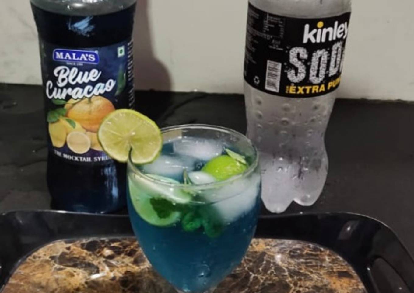 Refreshing blue lagoon mocktail