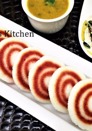 A picture of # Ramadan Special - Beetroot Swirl Idli.