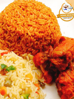 A picture of Party Jollof rice and fried rice.